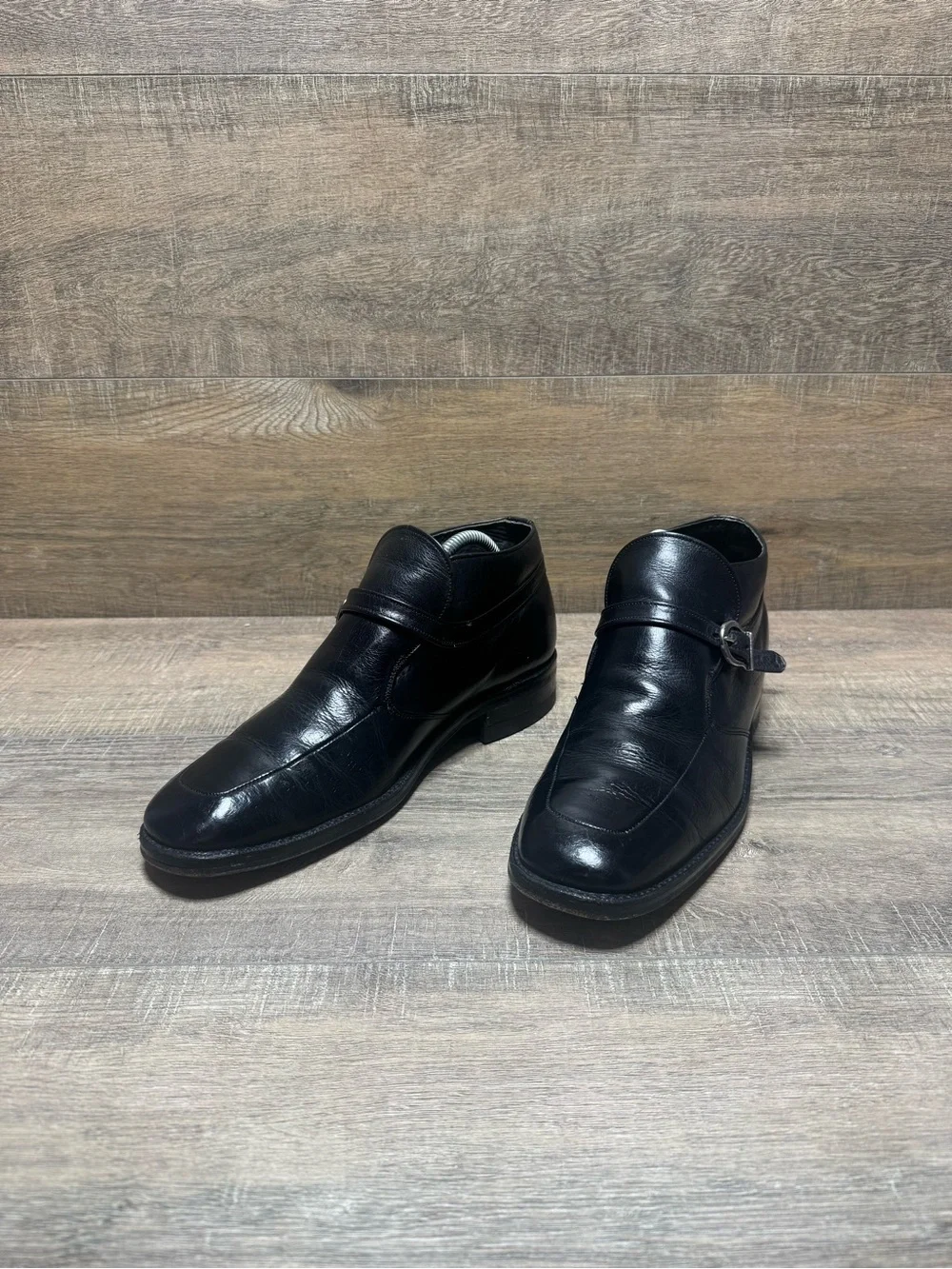 Men's Black Leather Chukka Boots with Side Buckle
